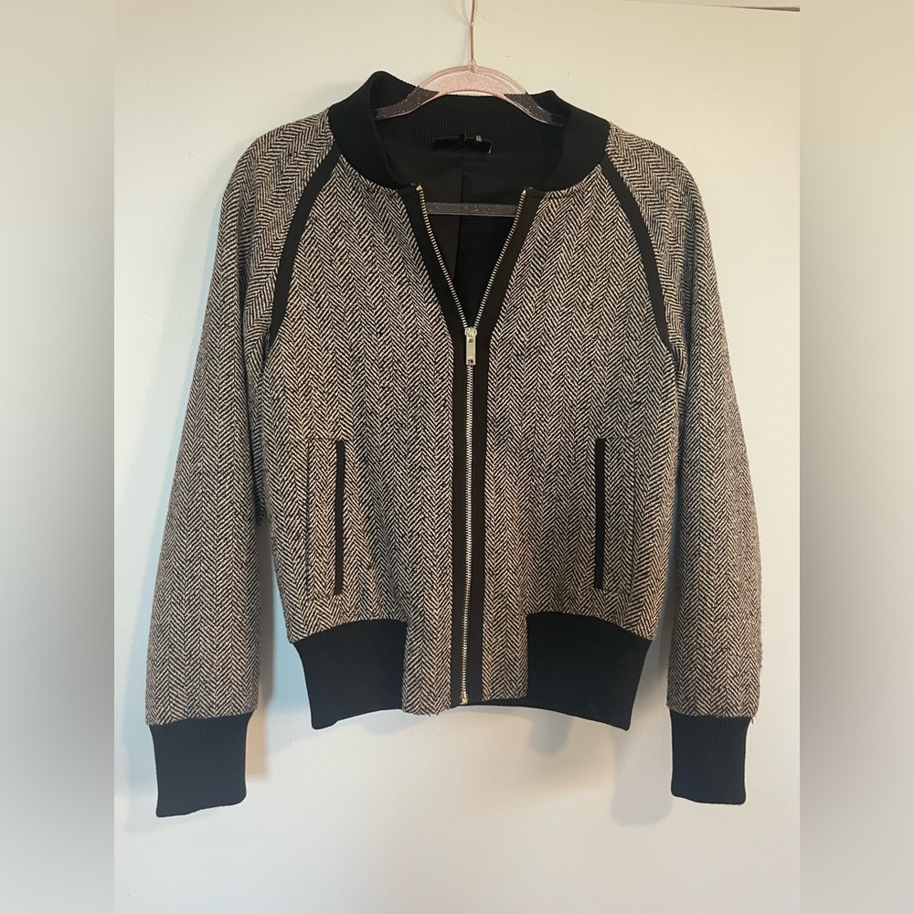DKNY Herringbone Bomber Wool Blend Jacket
